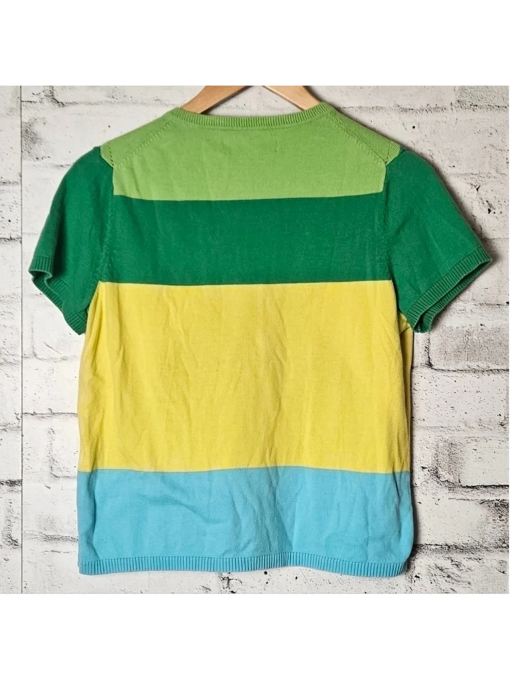 Liz Claiborne Golf Colorblock Knit Sweater Top Green Yellow Blue Size L